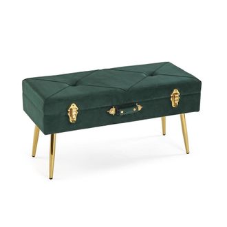 VERSA Banco de pie de cama en metal y poliester verde