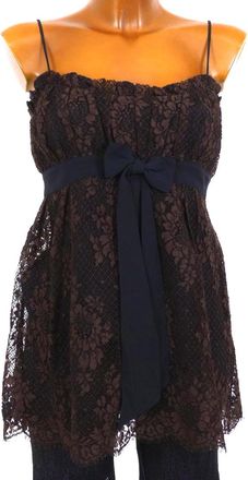 Escada Brown Lace Party Top with Black Bow Size S