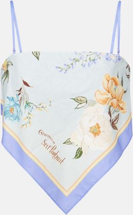 Self Portrait Top cropped in lino e cotone