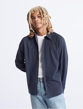 Calvin Klein Mens Check Button-Down Easy Shirt - Blue - XS