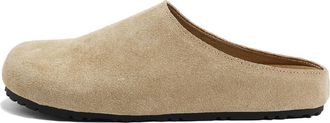 Generic Womens Genuine Suede Slip-On Mules & Clogs - Unisex Vintage Soft Footbed Sandals - Men Slouchy Potato Shoes (Light Khaki,5.5)