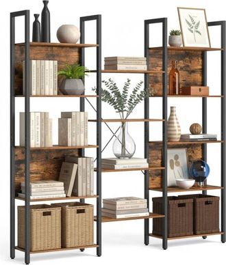 Relaxdays Relaxdays Industrial Bookshelf, 14-shelf, Metal & Wood Effect, Freestanding Living Room & Office H166xW158xD24cm White
