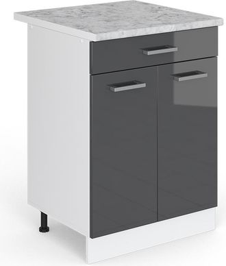 Vicco Mueble Bajo De Cocina R-line, Antracita Alto Brillo, 60 Cm Et M&aacute;rmol