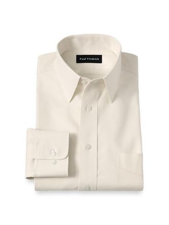 Paul Fredrick Slim Fit Non-iron Cotton Pinpoint Solid Point Collar Dress Shirt in Ecru at Nordstrom, Size 17.5 - 34