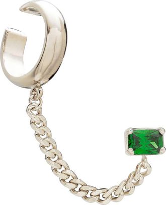 LADY GREY Cubic Zirconia Tether Chain Cuff Earring in Silver/Green at Nordstrom