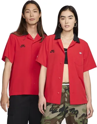 Nike SB Short-Sleeve Button-Up Bowler Shirt Team Japan FZ4057-657