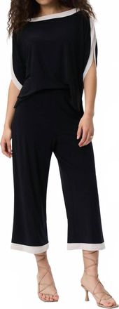 Joseph Ribkoff Boatneck Jumpsuit With Contrast Trim In Black/moonstone