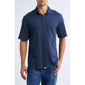 Johnnie-O Surfsucker Knit Short Sleeve Button-Up Shirt in Lake at Nordstrom, Size Xx-Large