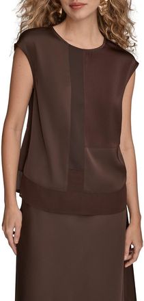 DKNY Mixed Media Cap Sleeve Top in Chocolate at Nordstrom, Size X-Small