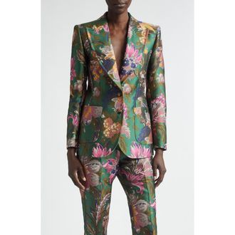 Etro Floral Jacquard Blazer in Multicol On Green Base at Nordstrom, Size 10 Us