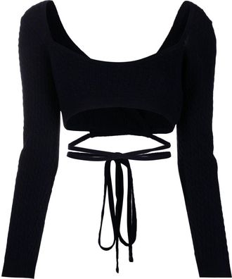 Patou cropped tie-fastening top - women - Wool/Cashmere - L - Blue