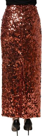 Dolce & Gabbana Womens Bronze Sequin Highwaist Pencilcut Midi Skirt Nylon