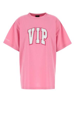 ◆BALENCIAGA◆バレンシアガ PINK COTTON T-SHIRT Balenciaga Oversized Embroidered Logo-Print Cotton-Jersey T