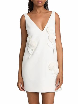 Self Portrait Paillette-Embellished Flower-Appliqu&eacute; Minidress In White