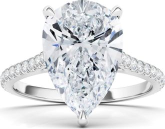 HauteCarat Pear Cut Pavé Lab Grown Diamond Ring in 2.00 Ctw 18K White Gold at Nordstrom, Size 7.5
