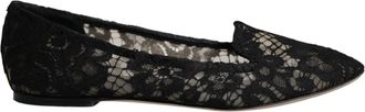 Dolce & Gabbana Black Taormina Lace Slip On Flats Womens Shoes (Pre-Owned)