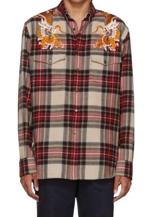 Gucci Embroidered Tartan Flannel Shirt Size 15.5