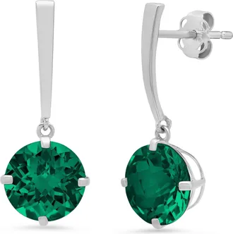 MAX + STONE 14k White Gold Solitaire Round-Cut Gemstone Drop Earrings (8mm)