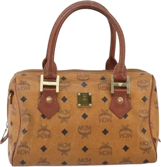 MCM Visetos Logogramme Leather Brown Leather Handbag (Pre-Owned)