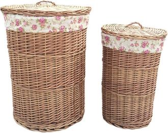 Red Hamper Set of 2 Cotton Lined Light Steamed Round Laundry Baskets