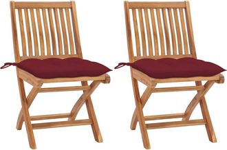 vidaXL Vidaxl - Sillas De Jard&iacute;n 2 Uds Madera De Teca Con Cojines Rojo Tinto