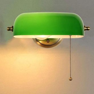 OEM Aplique De Pared De Cristal Verde Con Interruptor De Cadena, L&aacute;mpara De Mesita De Noche Infantil, L&aacute;mpara De Pared E27, Base De Metal Bronce, Luz De P