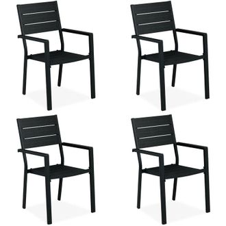 Relaxdays Set 4 Sillas Jard&iacute;n, 90 X 53,5 X 59 Cm, Silla Balc&oacute;n Con Reposabrazos, Metal, Muebles Terraza Modernos, Negro - Relaxdays