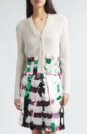 Marni Sequin Logo Cardigan in Snow at Nordstrom, Size 10 Us