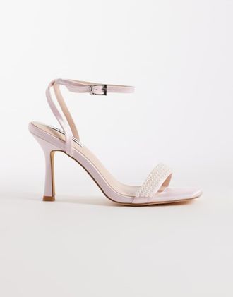 Be Mine Camden - Sandali da sposa in raso rosa con tacco e perle