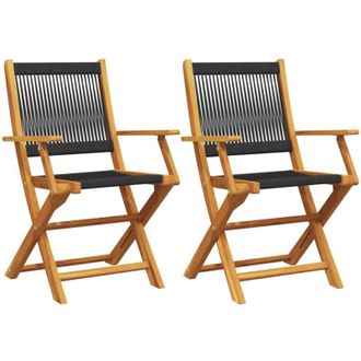 vidaXL Vidaxl - Sillas De Jard&iacute;n 2 Uds Madera Maciza Acacia Polipropileno Negro