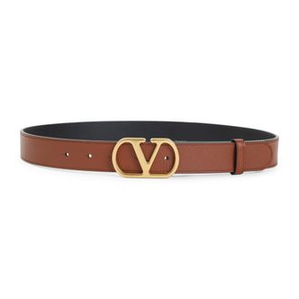Valentino Garavani Brown Logo Textured Belt