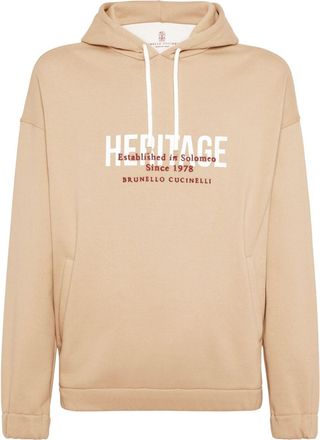 Brunello Cucinelli logo-embroidered drawstring hoodie - men - Cotton/Nylon - L - Neutrals