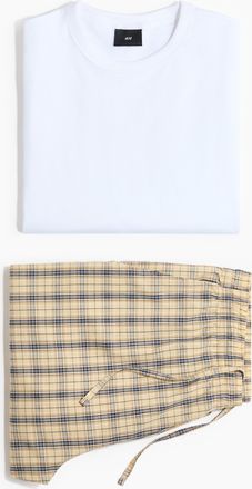 H&M 2-teiliges Loungewear-Set aus Baumwolle - Hellgelb/Kariert