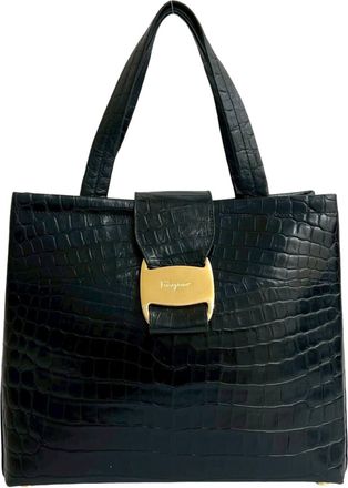 Ferragamo Black Leather Handbag Tote Bag (Pre-Owned)