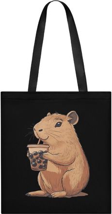 Generic Capybara Enjoying Bubble Tea Womens Tote Casual Shopping Bag Lightweight Shoulder Bags Hobos Handbag for Work Travel Daily 35x40cm