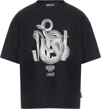 Just Cavalli Katoenen T-shirt met Logoprint - Heren - T-shirts - Zwart - S - Katoen - Tops