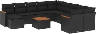 vidaXL Set De Sof&aacute;s De Jard&iacute;n 12 Piezas Cojines Rat&aacute;n Sint&eacute;tico Negro Vidaxl