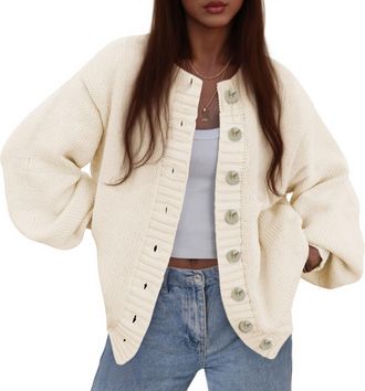PrettyGarden Womens 2025 Winter Cardigan Sweaters Trendy Chunky Knit Long Sleeve Button Up Casual Warm Fall Jackets Coats, Beige, L