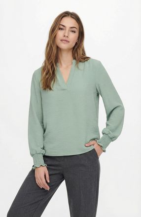 Only Blusenshirt ONLY ONLMETTE V-NECK LS SMOCK TOP NOOS WVN, Damen, Gr. XL, jadeite, Web, Obermaterial: 100% Polyester, unifarben, regular fit normal, V-Au