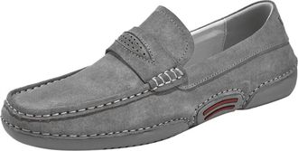 Generic Loafers for Men Genuine Leather Stitching Details Round Toe Breathable Suede Vamp Comfortable Anti-Slip Flat Heel Classic Slip On(6.5 UK) Grau