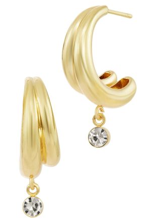 Savvy Cie Jewels DOUBLE HOOP WEARRING WITH WHITE ROUND CZ DROP EARRINGS