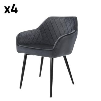 ML Design 4x sillas de comedor color antracita con respaldo tapizado terciopelo