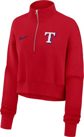 Nike Texas Rangers Phoenix Nike Womens MLB Cropped 1/4-Zip Crew in Red | 01N962QTER-LMW