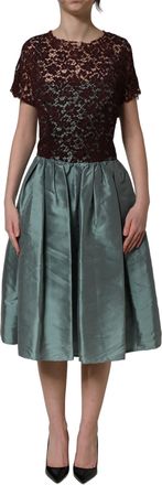 Dolce & Gabbana Womens Multicolor Floral Lace Taffeta Pleated Midi Dress Silk Cotton Nylon