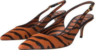 Dolce & Gabbana Womens Black Orange Zebra Leather Slingbacks Shoes Pony Hair