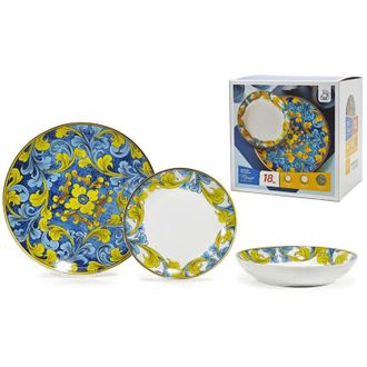 Trade Shop TrAdE Shop Traesio - Set Servizio Di Piatti In Porcellana 18pz Decorazione Floreali In Stile Maiolica Da Tavola