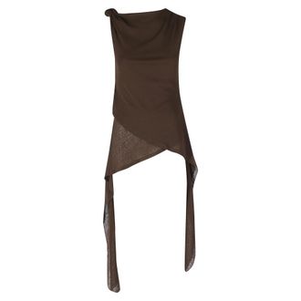 Ganni Sleeveless Tops, female, Brown, Size: XS Marl Mesh Tie Knot Top