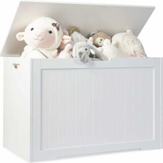 Costway Costway - Ba&uacute;les De Almacenamiento, Caja De Juguetes Con Tapa Abatible Y Bisagra De Seguridad, Ba&uacute;l De Juguetes De Madera Para Sala De Estar, Dormitor