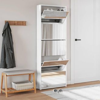 Berkfield Home Shoe Cabinet with Mirror 5-Layer High Gloss White 63x17x169.5 cm
