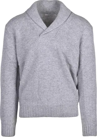 KANGRA Shawl Collar Merino Wool Sweater With Ribbed Cuffs